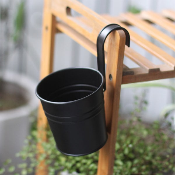 Metall Järn Blomma Vägghängande Flower s Pot Krok Hink Plåt Gar Black Onesize