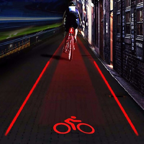 Laser och LED bak cykel bakljus säkerhetsvarningslampa röd+svart 8,6x3,1x4 ,9cm