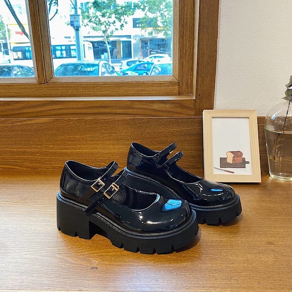 Dam Mary Jane Skol Skor Plattform Ankel Spänne Single Buckle 38 Glossy 39