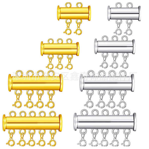 2-pack magnetiska lagerhalsbandsspännen Lås Lås Halsbandskoppling för multi glidrörsspännen Silver Spring Buckle 5 Rows