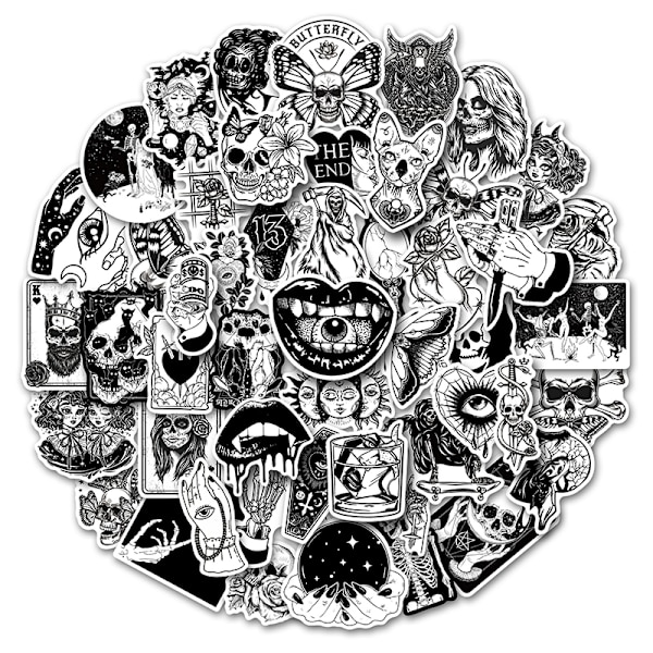 50st Svart Vit Gotisk Stil Skräck Graffiti Stickers DIY Toy