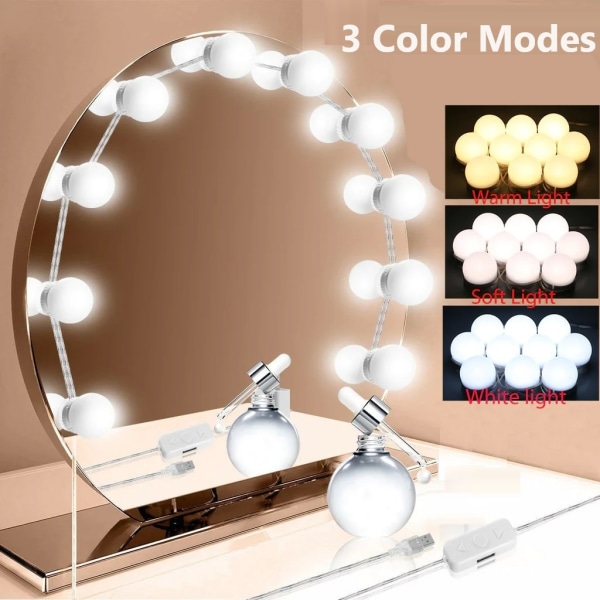 10 LED lys til makeup spejl med lysdæmper