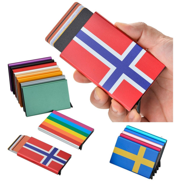 Korttiteline RFID-suojauksella. Ponnahdusikkuna. Norjan lippu Norway Flagga