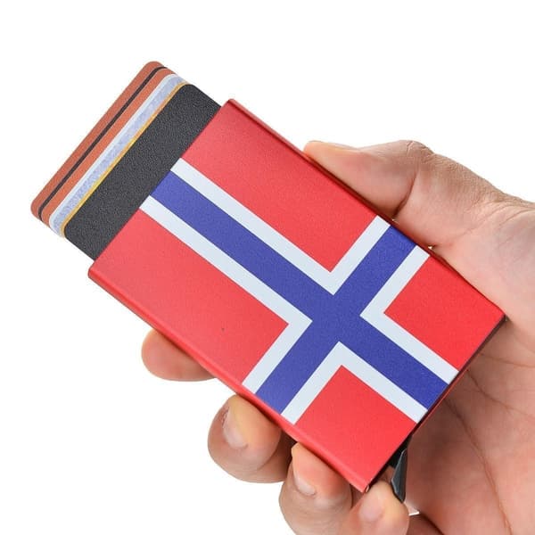 Korthållare med RFID-skydd . Pop-up Norway Flag Red