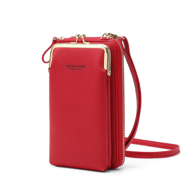 Mobiltaske Pung Kortholder Taske med skulderrem. 10 farver Red