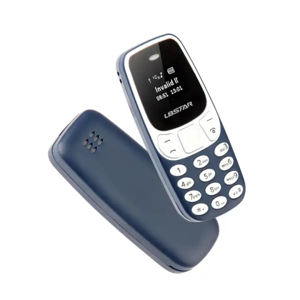 Mini Mobil m Röstförändrare Dubbla Sim o Bluetooth. Svensk Meny Marinblå