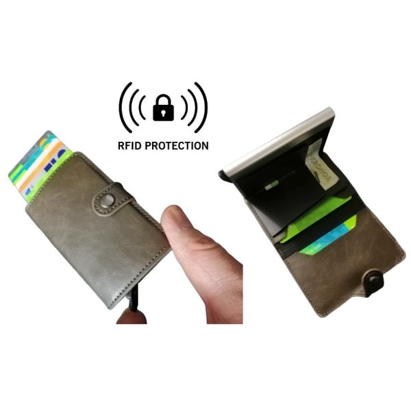 Mørkebrun -RFID-beskyttelse Pop-up lommebok kortholder 6 kort m knapp Dark brown