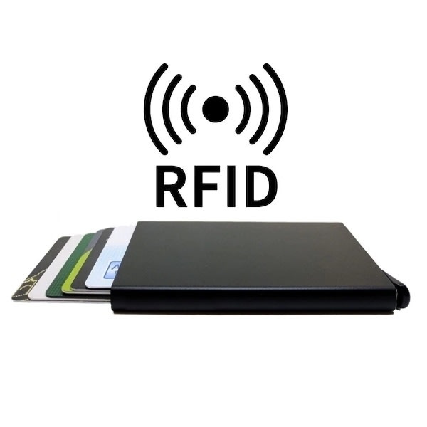 Smart korthållare skjuter Fram 5 kort - RFID Säker Svart