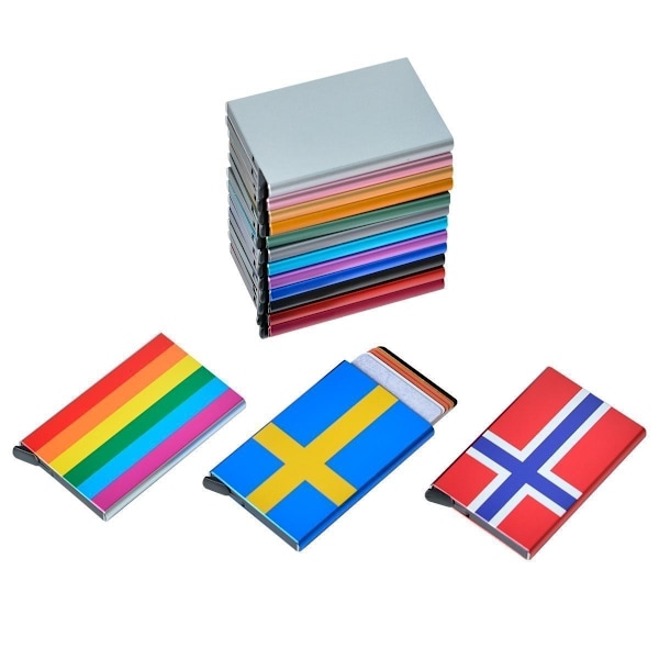 Korthållare med RFID-skydd . Pop-up . SWEDEN FLAG Blue