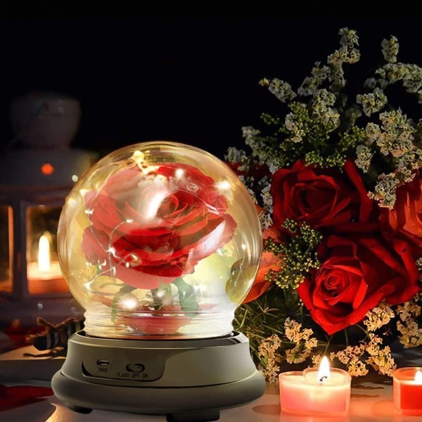 Rose i en glasskopp med belysning. Valentinsdag