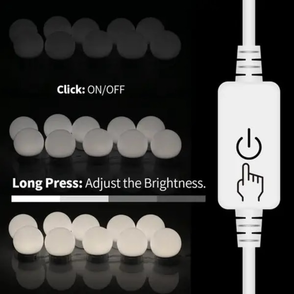 10 LED-lys for sminkespeil med dimmer