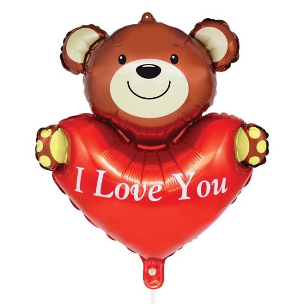 Stor bamse med hjerteballong I Love You. Valentinsdag