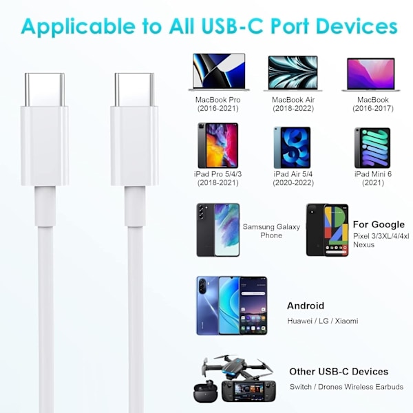 2 x 60W Snabbladdningskabel USB-C - USB-C F iPhone 15 /16 Samsung mm 2ST KABLAR