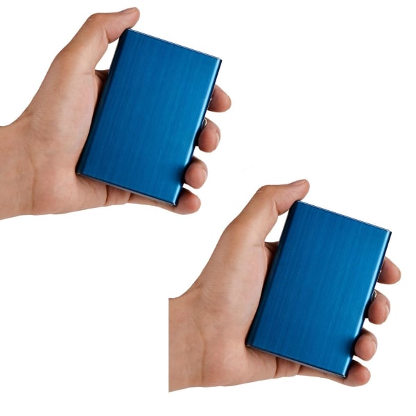 2-Pack Stilren Exklusiv Stål Korthållare / Plånbok . RFID Säker Blå