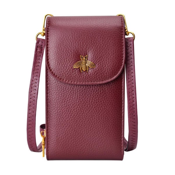Ægte læder mobiltaske Pungkortholdertaske med skulderrem Pink