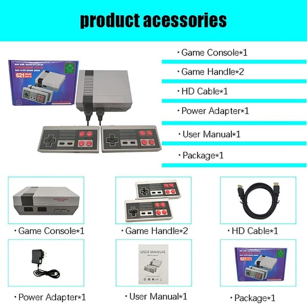 Tv-spelkonsol m Digital HDMI anslutning o 621 Retro Spel
