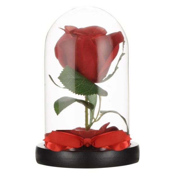Rose i glas kop med træbund 17cm. Valentins Dag