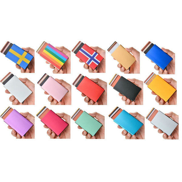 Korttiteline RFID-suojauksella. Ponnahdusikkuna. Ruotsin lippu Sverige Flagga