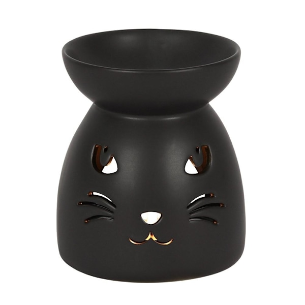 Svart Keramisk Oljebrännare m utskuren Katt Face
