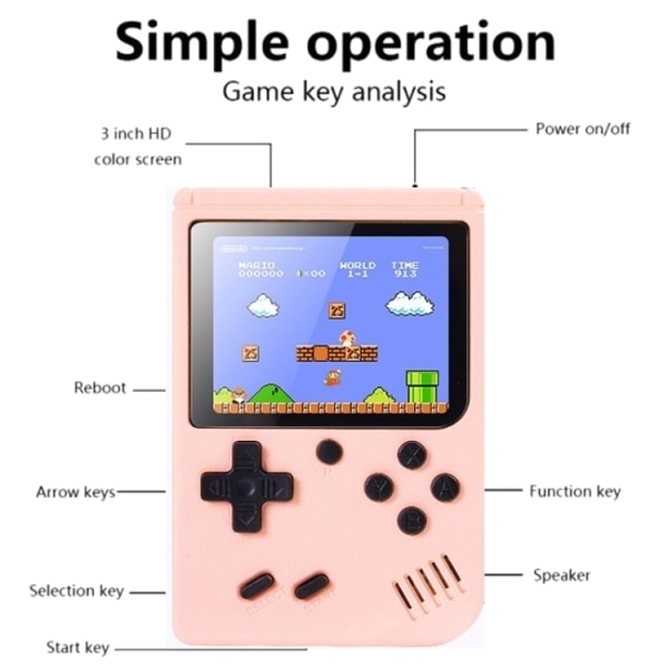 Gameboy Handspel Inbyggd 500 Retro Spel . Laddningsbar Pink