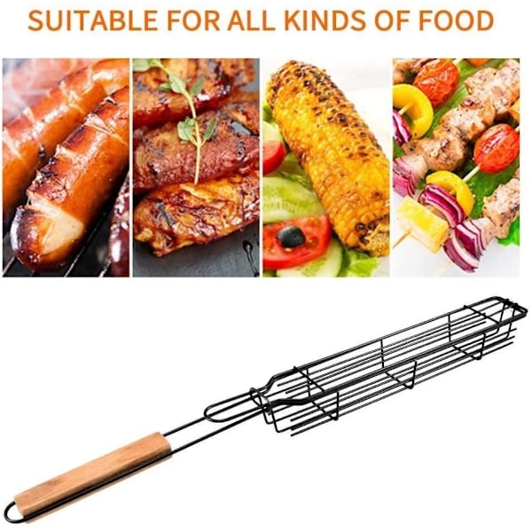 Återanvändbar Non Stick Grillkorg  med Trähandtag . Grillkorgar