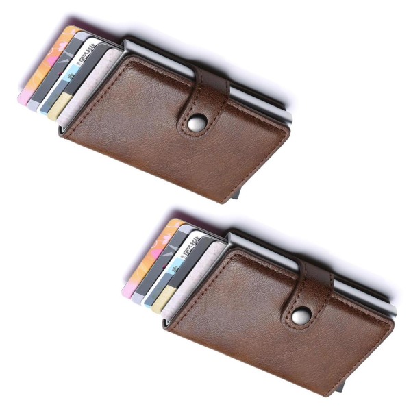 2 x RFID-kortholder glider frem 6 kort med jakke og seddelrum Dark brown