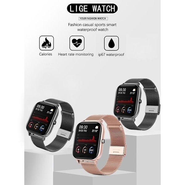 Stilren Smartklocka m Rostfritt Armband Black
