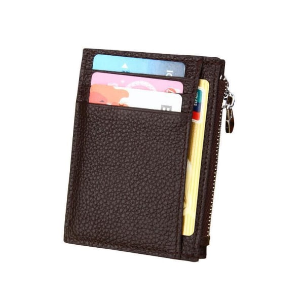 Rfid safe Slank kortholder Lommebok i ekte skinn med glidelås Brown