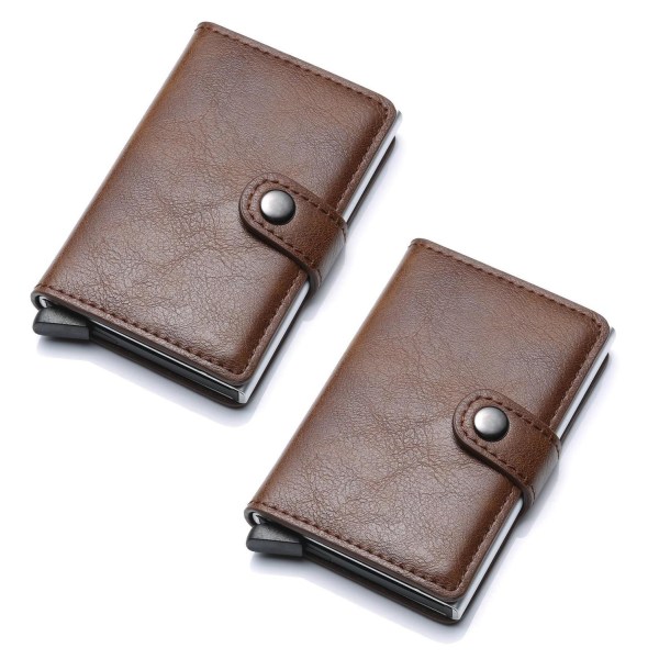 2 x RFID-kortholder glider frem 6 kort med jakke og seddelrum Dark brown
