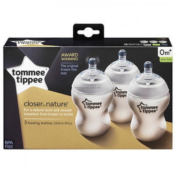 Tommee Tippee Closer to Nature Flaske 260ml 3Pk Acrylic