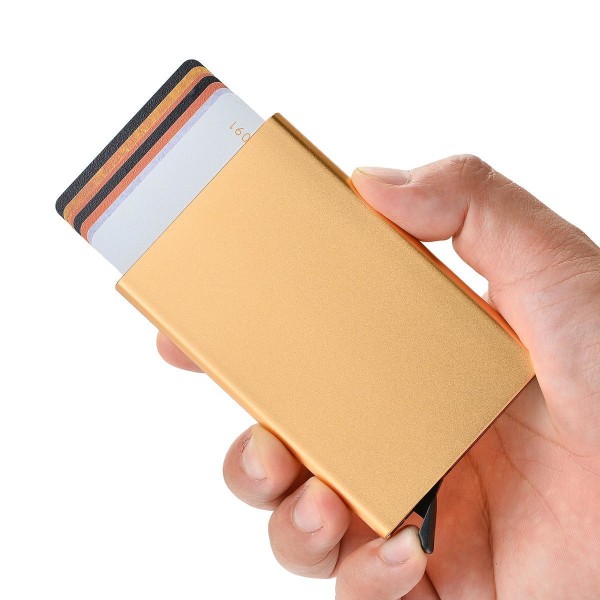 Kortholder med RFID-beskyttelse. Pop-up. 15 forskjellige farger - gull Guld