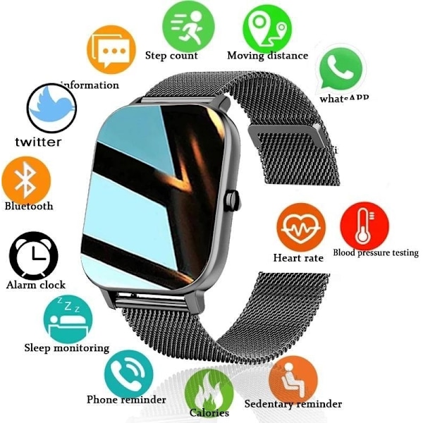 Stilren Smartklocka m Rostfritt Armband Black