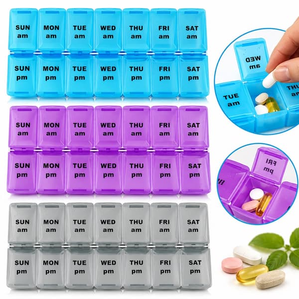 Medicindosett 14 Fack – Doseringsask för 7 Dagar, AM & PM Blå