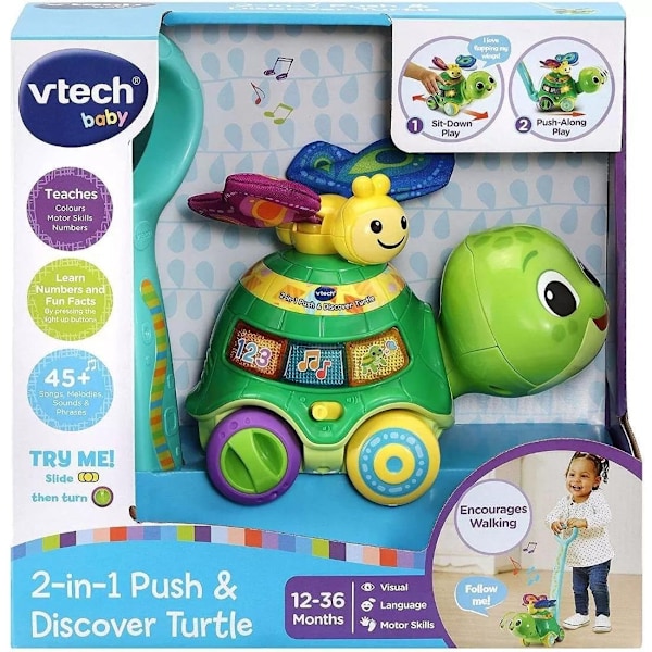 Vtech 2 In 1 Push & Discover Turtle. Fr 12 - 36mån Multicolor