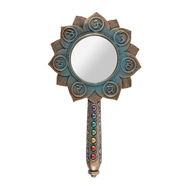 SYV Chakra håndspejl i lotusblomstform med vintageeffekt