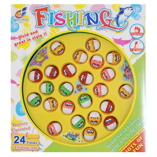 Fiskespil med 24 fisk og 4 spillere. Brætspil