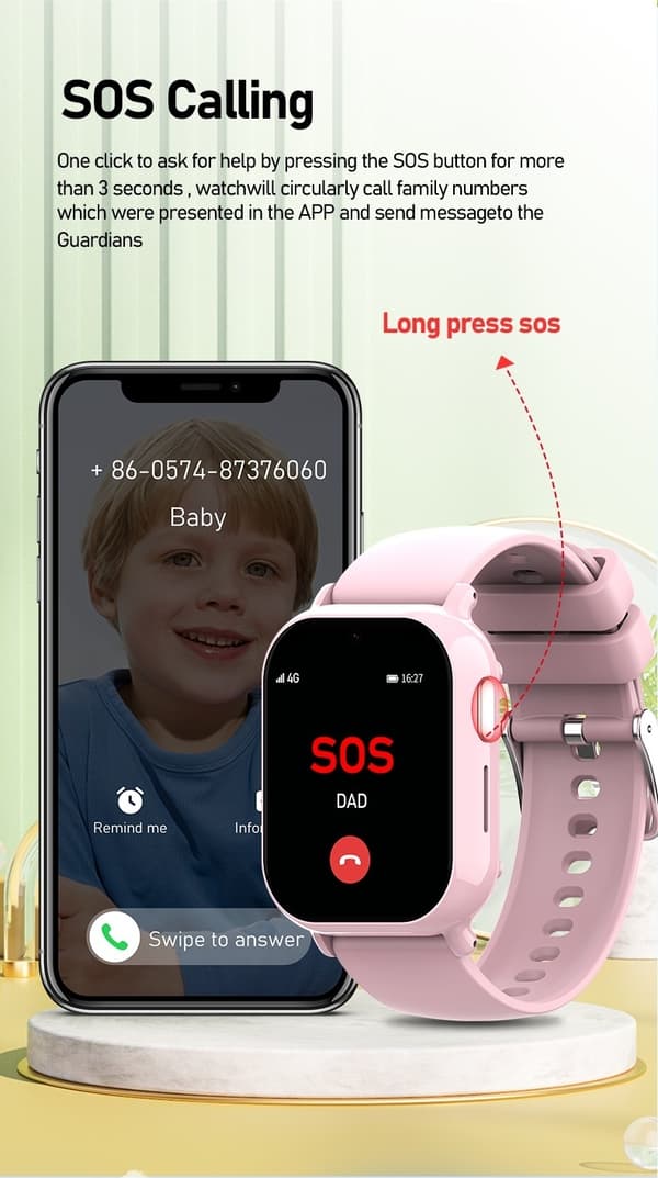 4G GPS+LBS+WIFI Smartklocka Stegräknare mm för barn. Sim-kort Medföljer Black