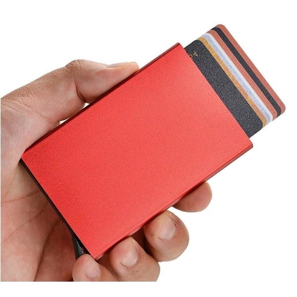 Korthållare med RFID-skydd . Pop-up Red
