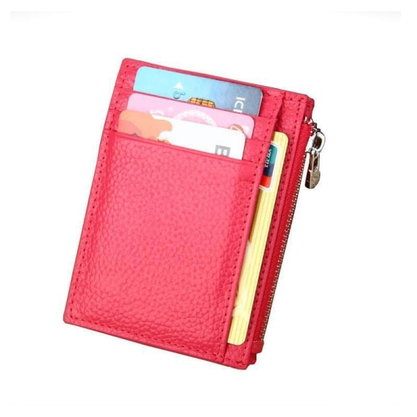 Ekte skinn Slim Rfid kortholder lommebok med glidelås Pink