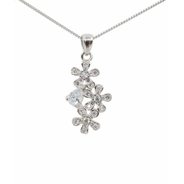 Halsband i äkta silver prydd m Kubisk Zirkonia i form av blommor