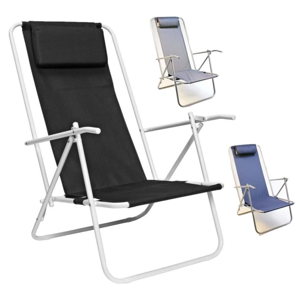 Strandstol / Solstol Rio med Nackkudde Black
