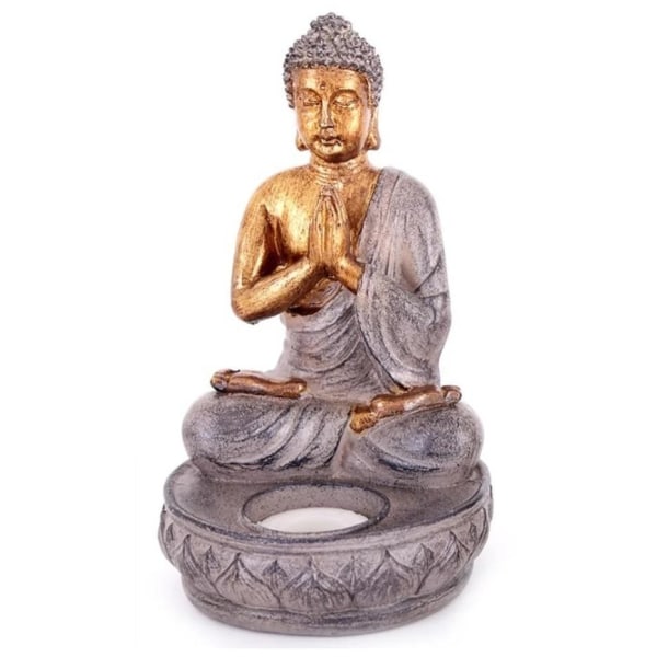 Sittende telysholder Buddha. ca 18 cm høy