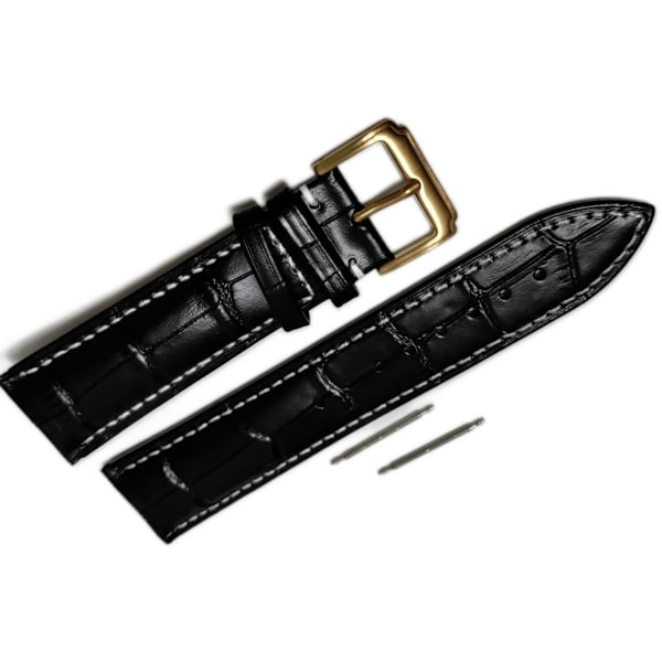 Äkta Läder Vattentätt Klockarmband i 22mm m 2 sprintar . Svart Black