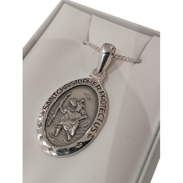 Äkta Sterling Silver Saint Christopher Protectus Hänge m Kedja