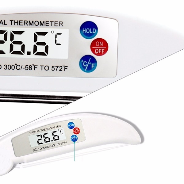 Grilltermomter - Digital Termometer i Vikbar Design Silver