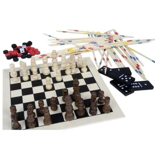Brettspillsett Chess, Domino Backgammon og Mikado