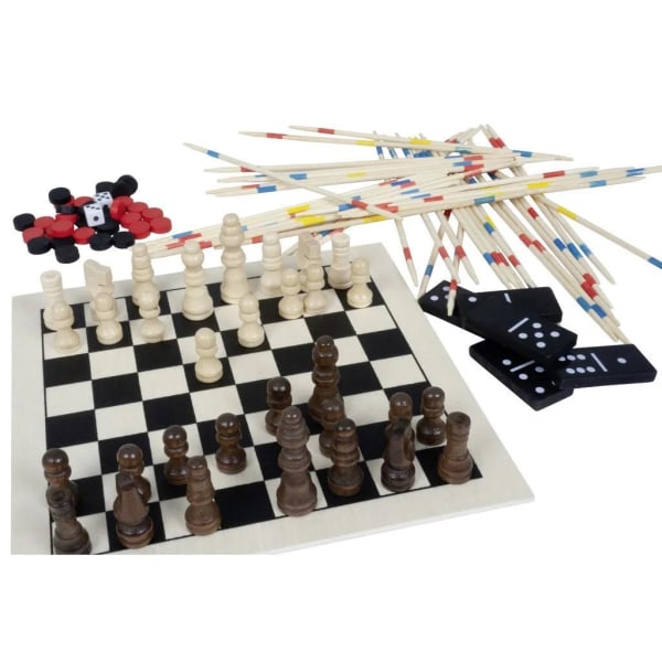 4 i 1 Sällskapsspel sats Schack, Domino Backgammon o Mikado