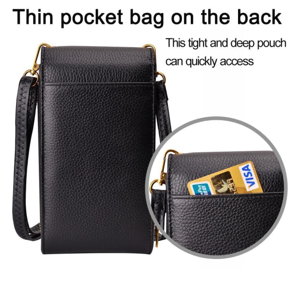 Ægte læder mobiltaske Pungkortholdertaske med skulderrem Pink