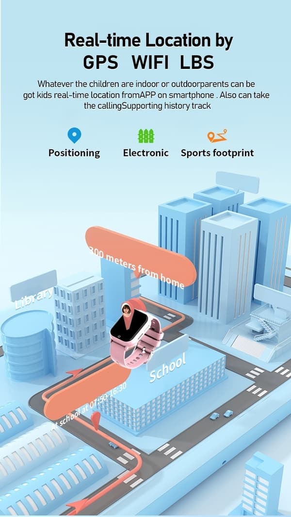 4G GPS+LBS+WIFI Smartklocka Stegräknare mm för barn. Sim-kort Medföljer Blå