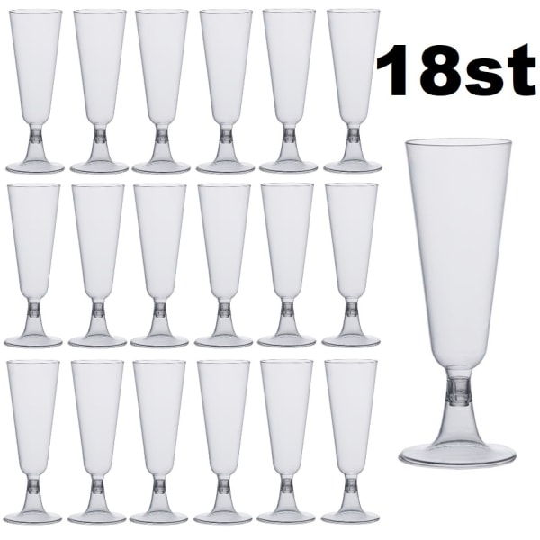 18-Pak genanvendelige klare Champagneglas i plast 150ML